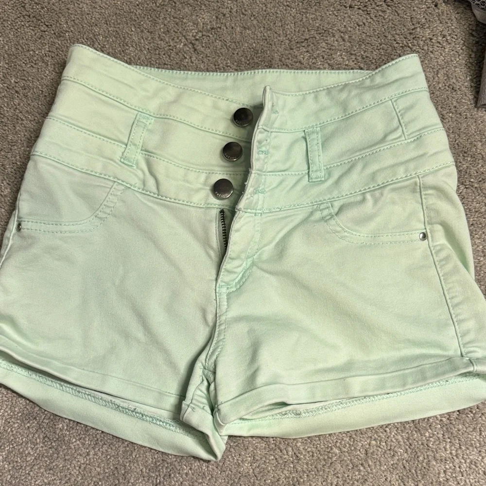 Refuge Light Green High-Waisted Stretch Shorts